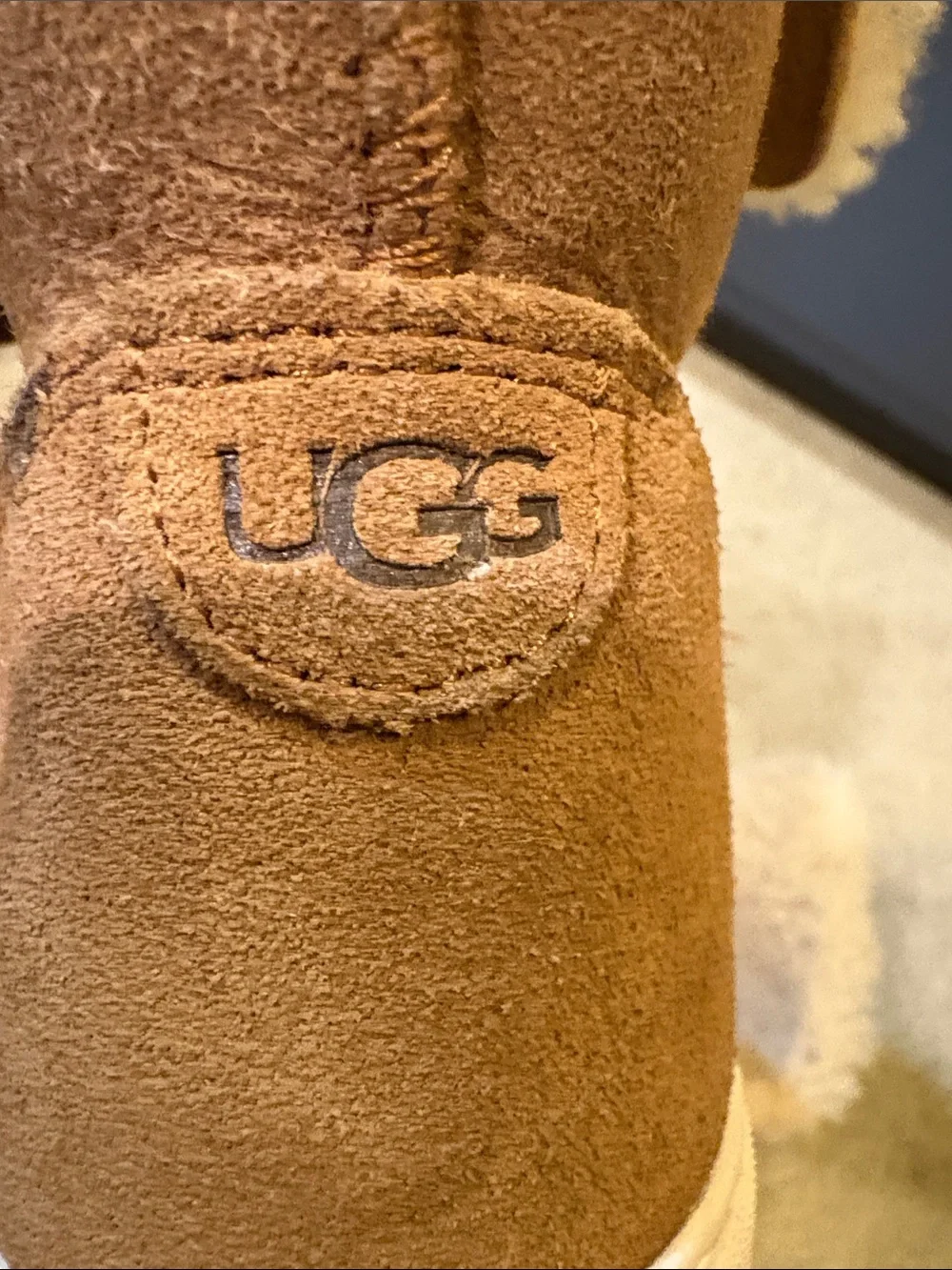 UGG Tan Suede Shearling Cuff Slip-On Sneakers-Size 5.5